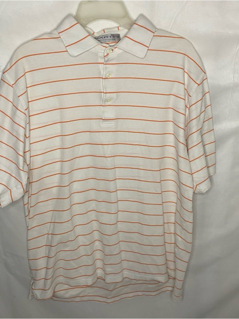 Martin Timeless As The Game Golf Polo Shirt Mens L White/Orange Striped Prima